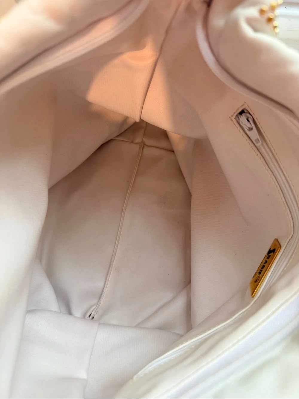 Sharif | Vintage White Crossbody with Gold Triangle Studs